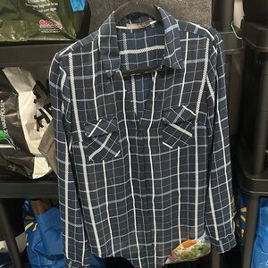 Suzy Shier Navy Plaid Button Down Shirt